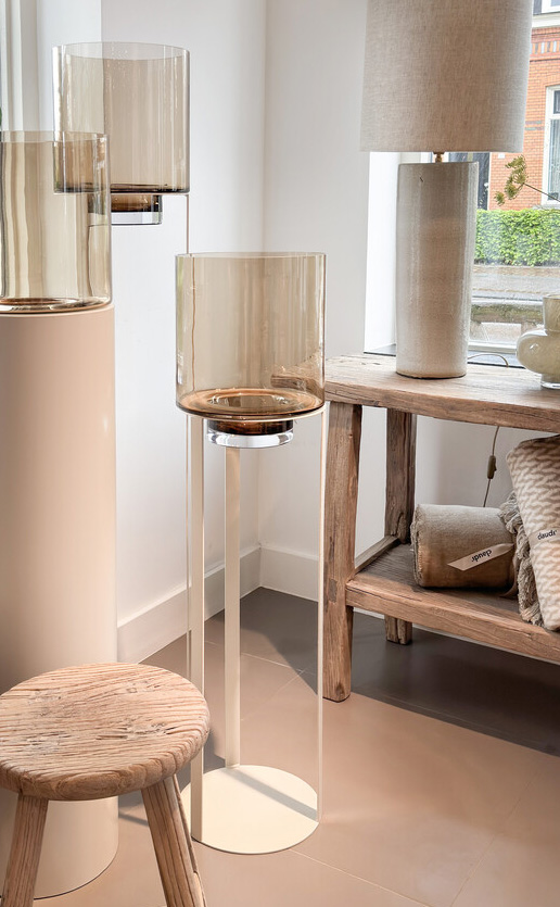 Hurricane Floor Stands Open Frame Ivory & Topaz Glass