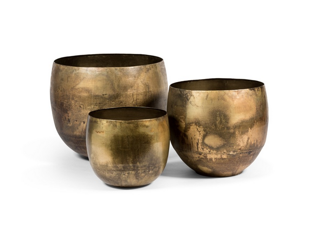 Set Van 3 Grote Planten Potten Old Brass