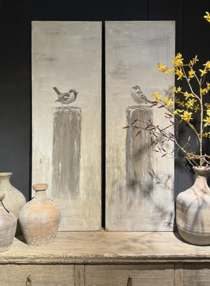 Set Schilderijen Vogels op paaltjes